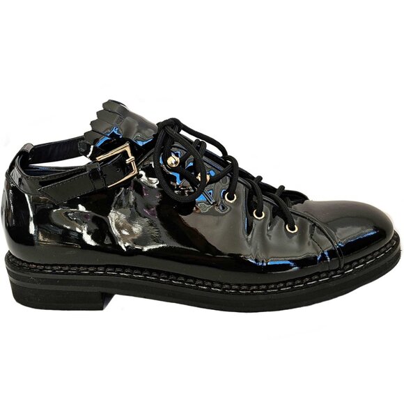 MAX MARA BLACK PATENT LEATHER ANKLE STRAP OXFORDS SHOES (39) - Picture 5 of 10